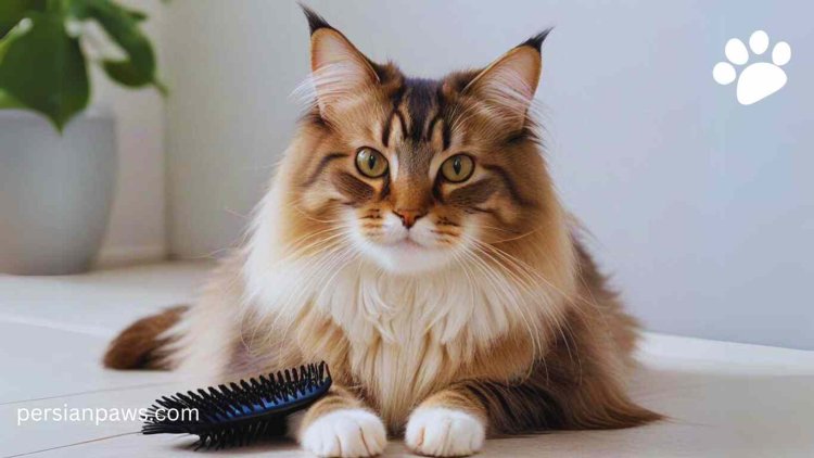 long hair persian cat with brush