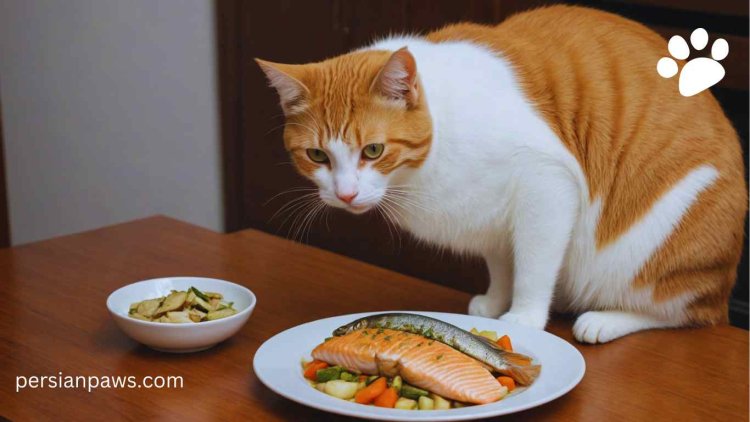 a cat eating cooked fish